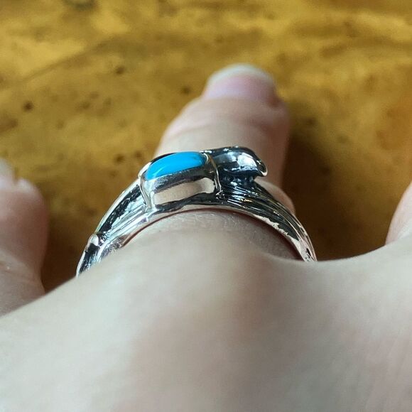 Sleeping Beauty Turquoise Sterling Silver Dolphin Ring Size 7 - Picture 2 of 8